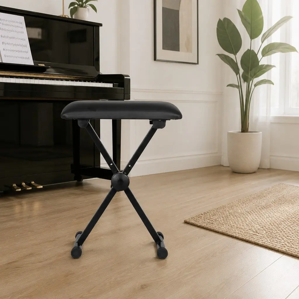Piano Stool Adjustable Height Keyboard Bench Seat Portable Black Fabric Chair