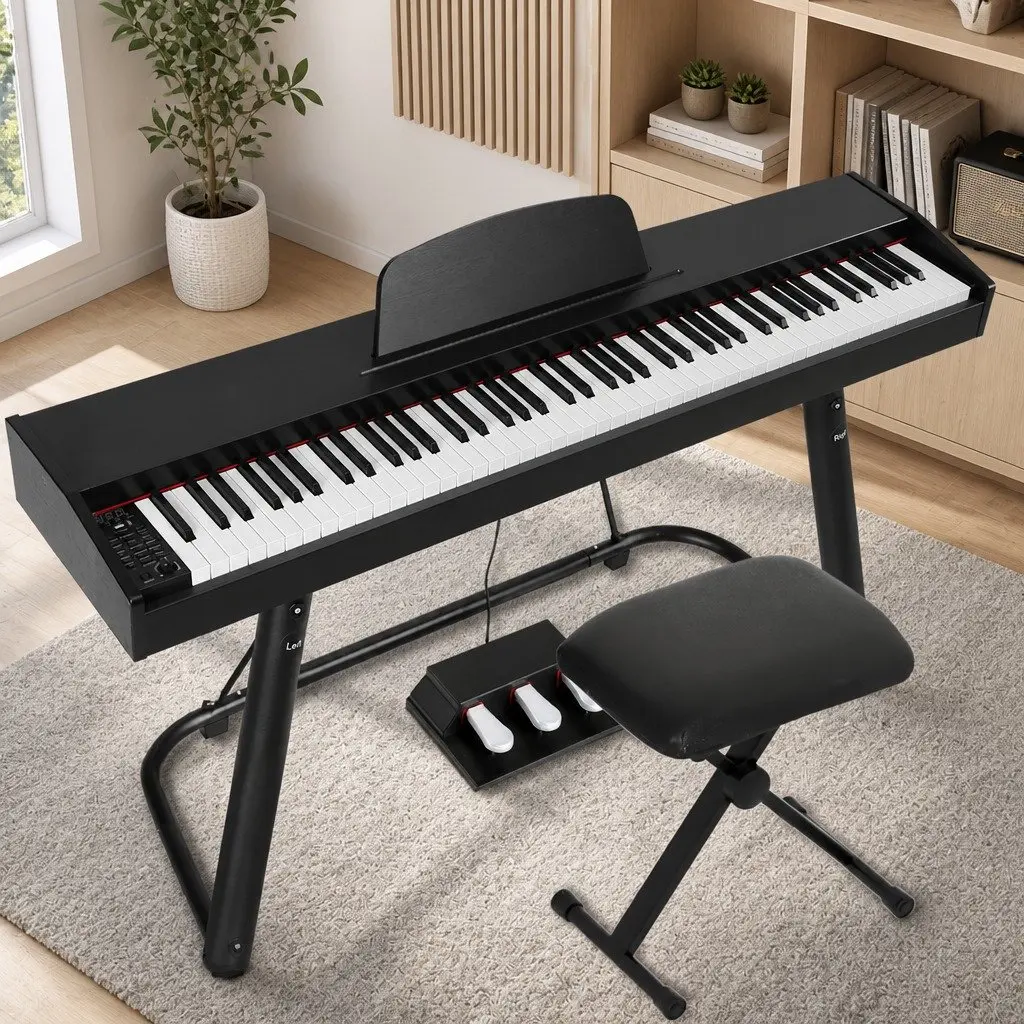 88 Keys Electronic Piano Keyboard Digital Weighted Semi Keys Music Stand Stool
