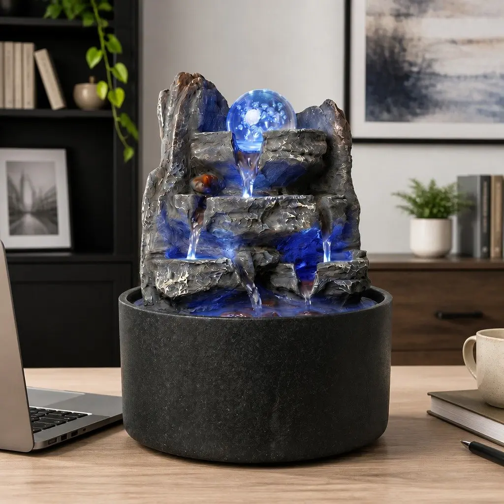 Water Fountain with Adjustable Pump and LED Light