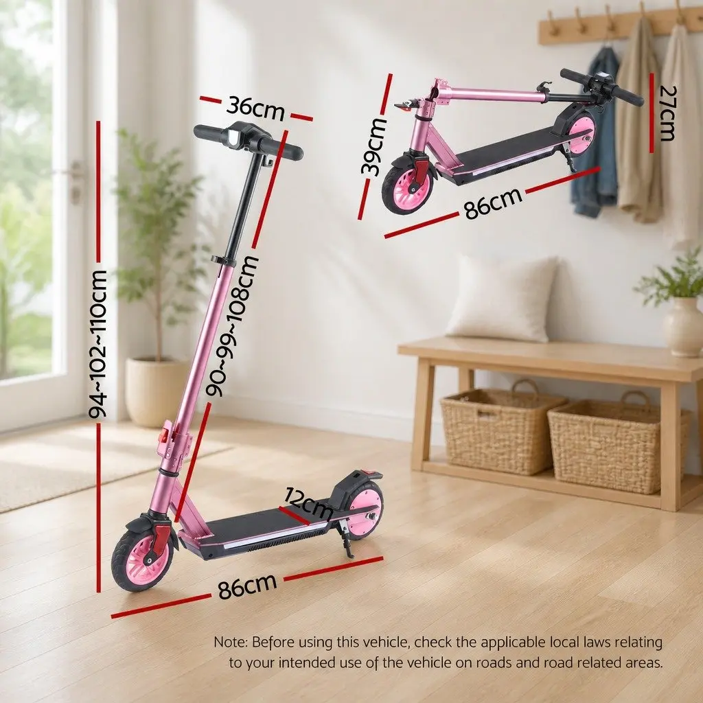 Electric Scooter for Commuting Pink Adjustable Height Foldable Lightweight 180W 18KM/H