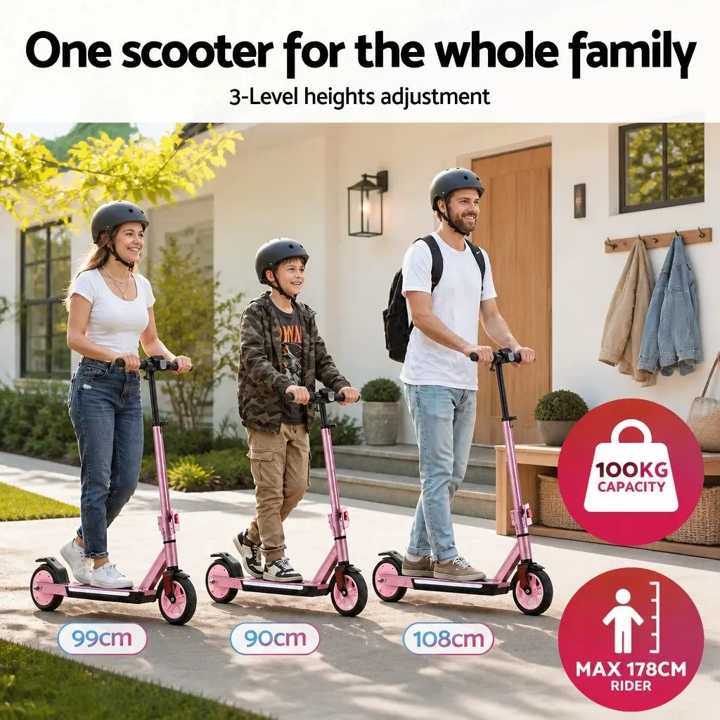 Electric Scooter for Commuting Pink Adjustable Height Foldable Lightweight 180W 18KM/H