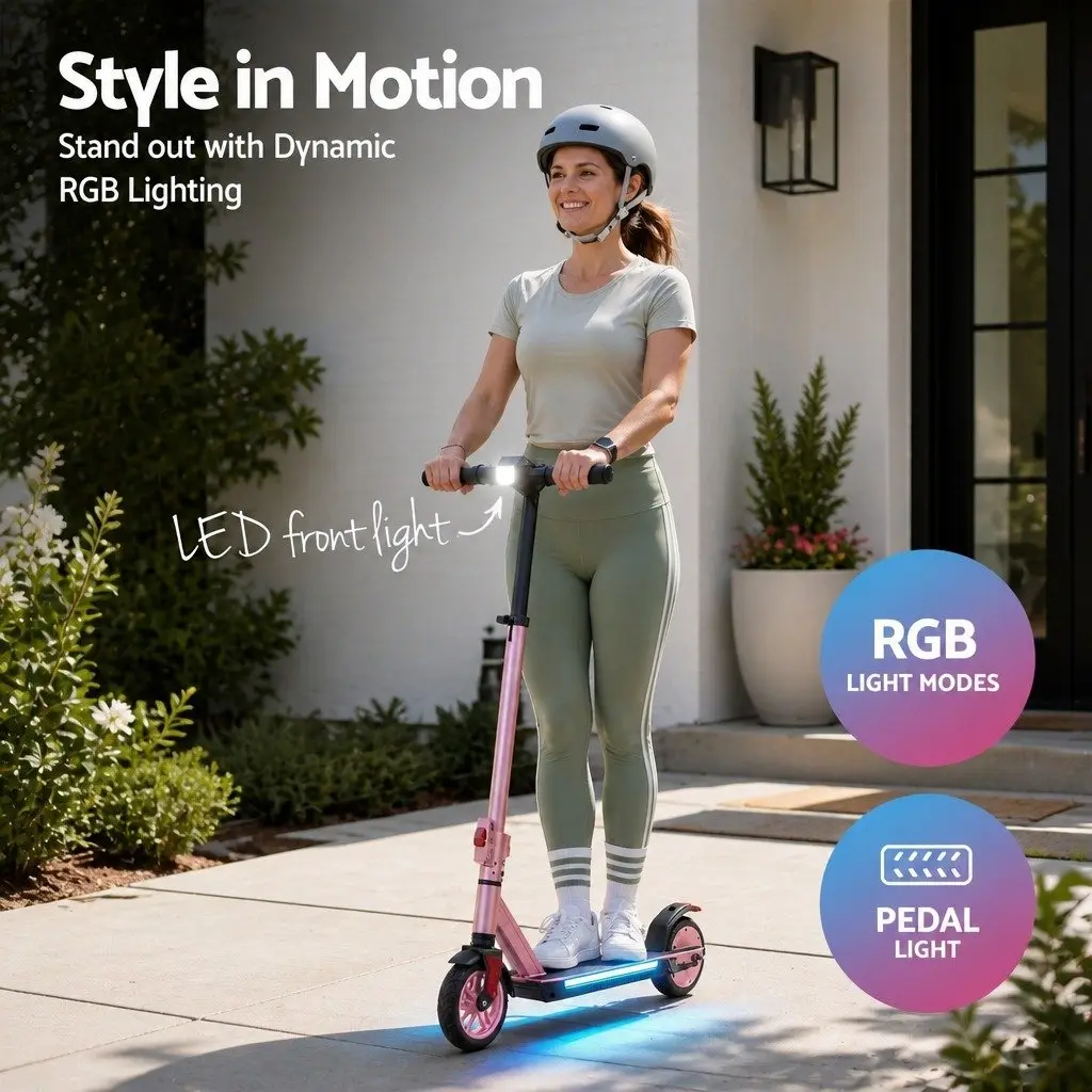 Electric Scooter for Commuting Pink Adjustable Height Foldable Lightweight 180W 18KM/H