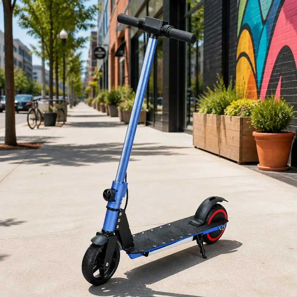 Electric Scooter 130W 16km/h Foldable Portable LED Light Blue Commuter Riding
