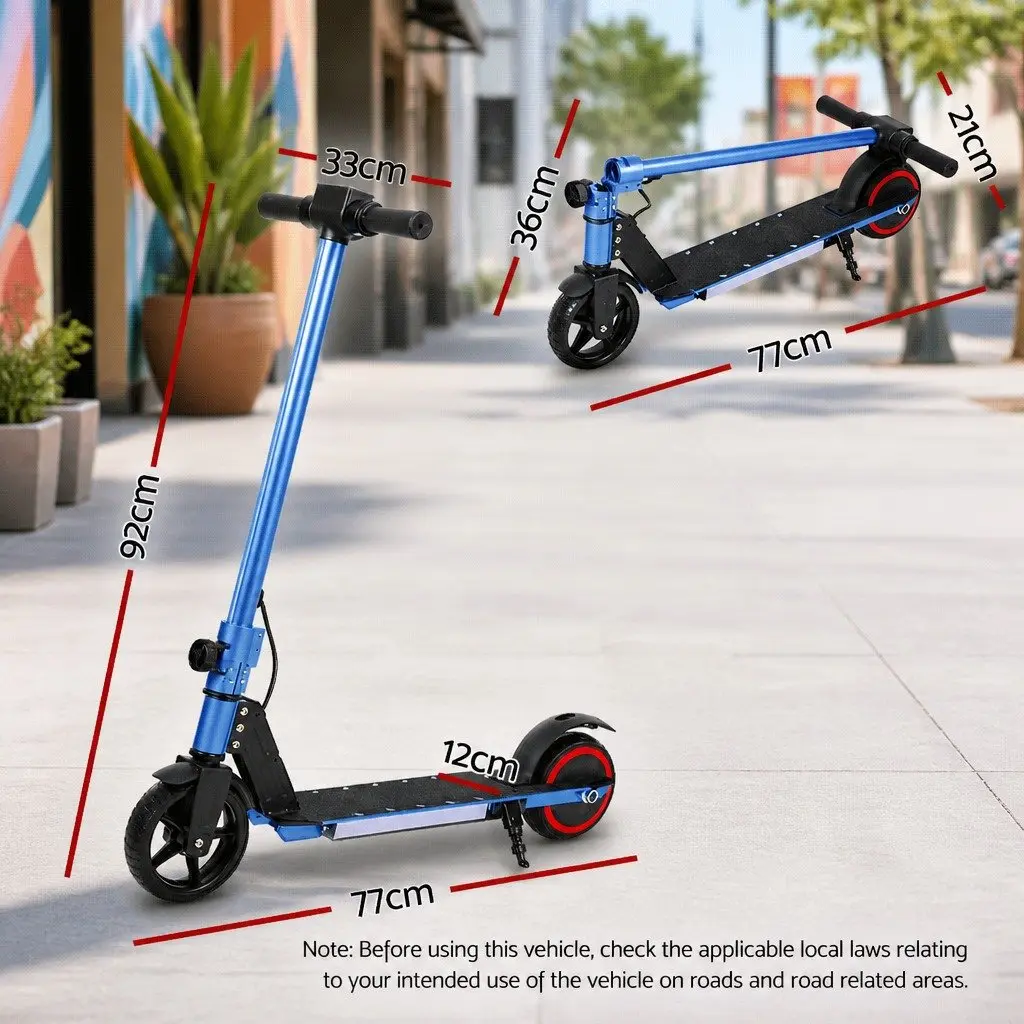 Electric Scooter Commuter Outdoor 130W Foldable Portable Blue 77x12x92cm