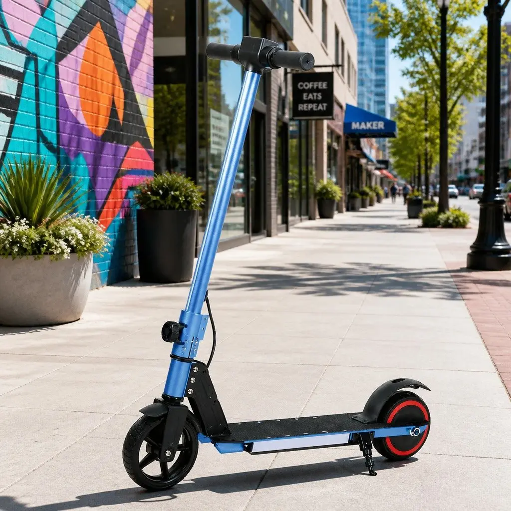 Electric Scooter Commuter Outdoor 130W Foldable Portable Blue 77x12x92cm
