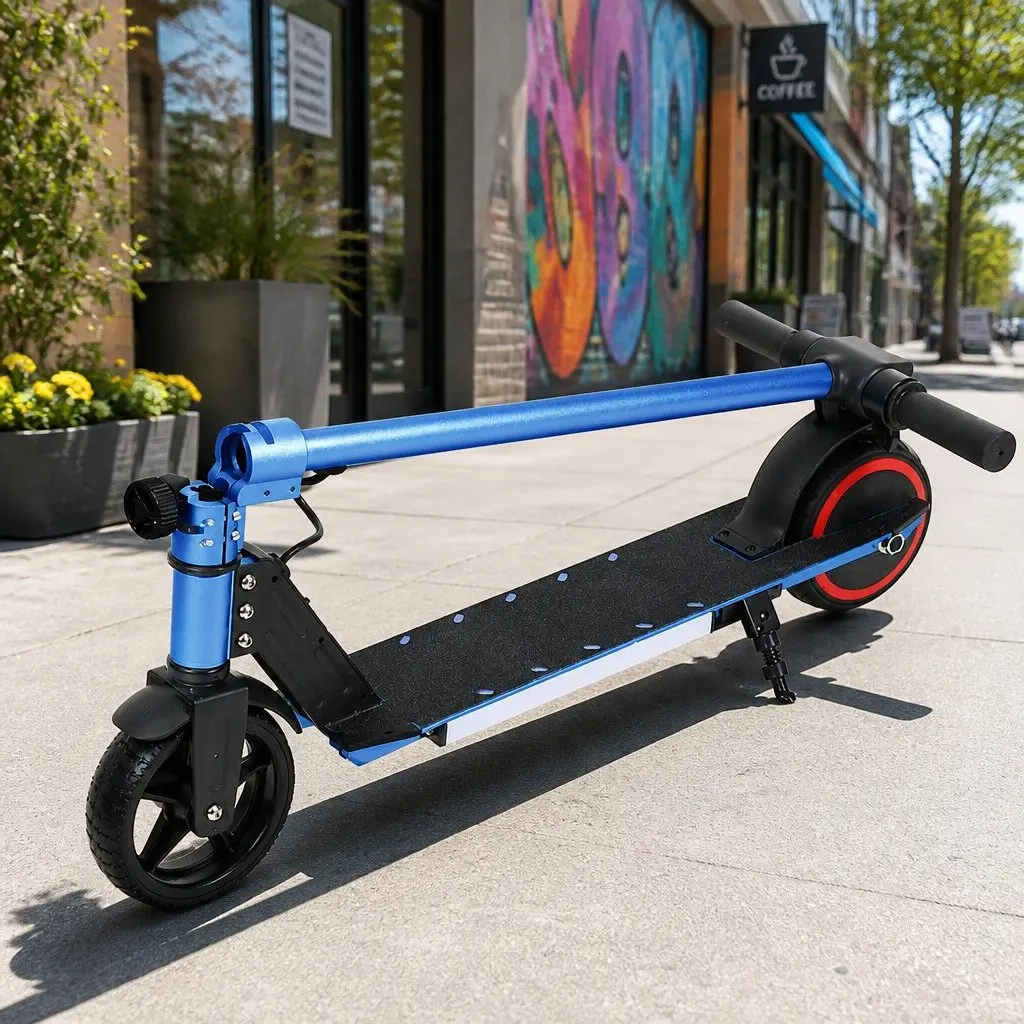 Electric Scooter Commuter Outdoor 130W Foldable Portable Blue 77x12x92cm