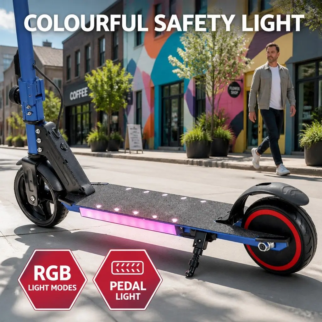 Electric Scooter Commuter Outdoor 130W Foldable Portable Blue 77x12x92cm