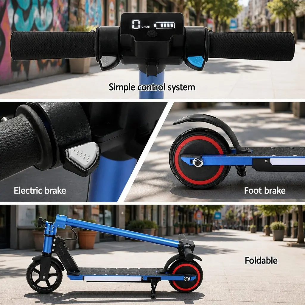 Electric Scooter Commuter Outdoor 130W Foldable Portable Blue 77x12x92cm