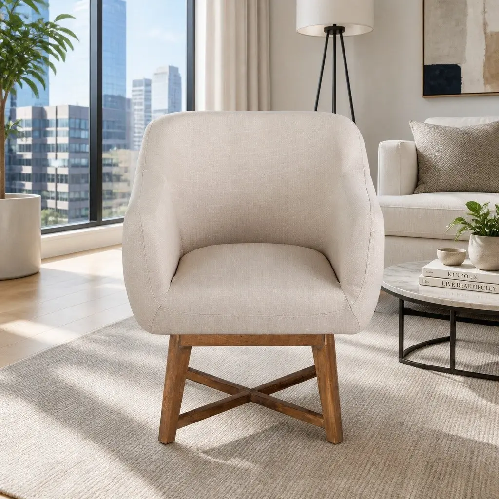 Armchair Tub Chair Beige Aston Accent Lounge Seat Criss-Cross Base Modern