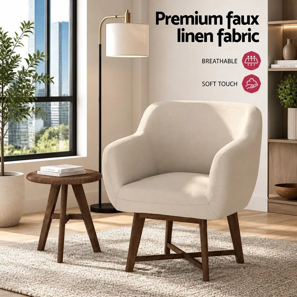 Armchair Tub Chair Beige Aston Accent Lounge Seat Criss-Cross Base Modern