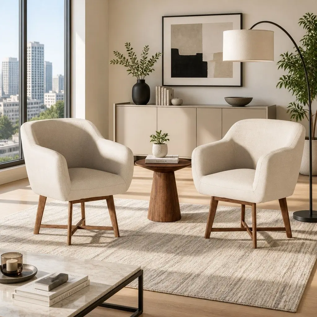 Armchair Tub Chair Beige Aston Accent Lounge Seat Criss-Cross Base Modern