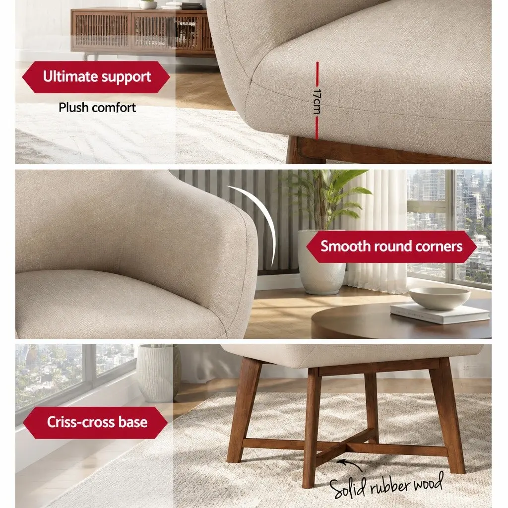 Armchair Tub Chair Beige Aston Accent Lounge Seat Criss-Cross Base Modern
