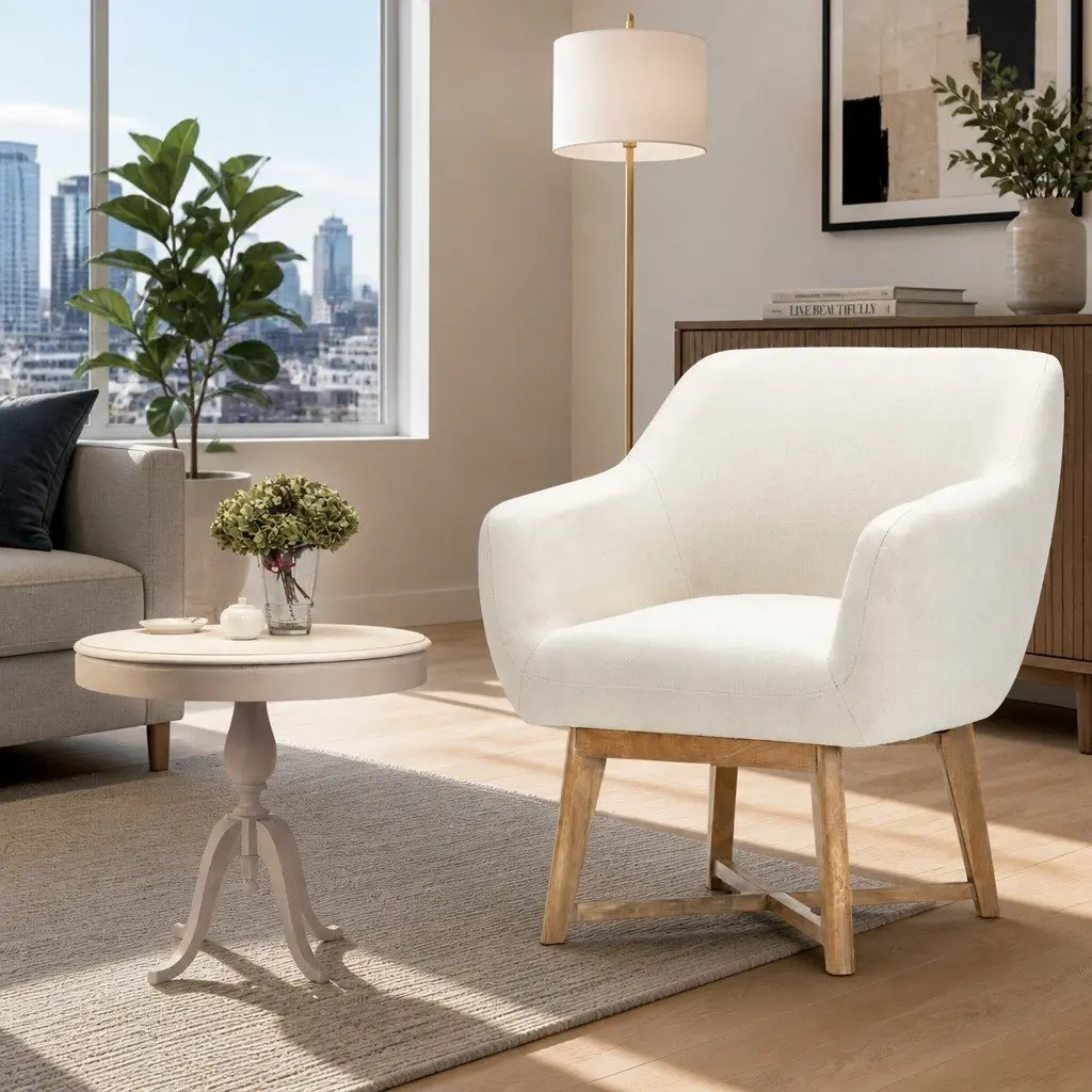 Armchair Tub Chair Beige Aston Accent Lounge Seat Criss-Cross Base Modern