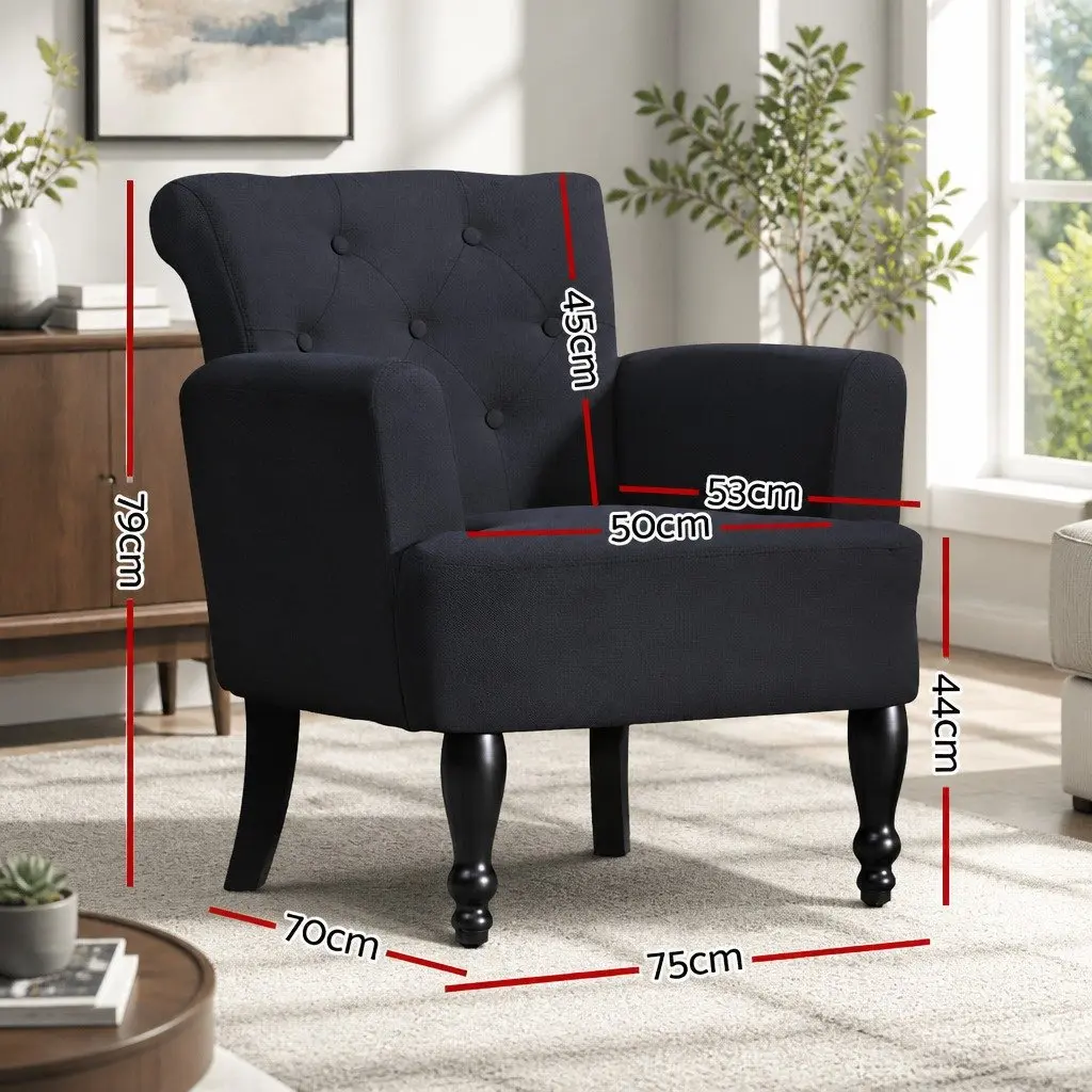Wingback Armchair Black Lounge Chair Tufted Button Design Home Furniture