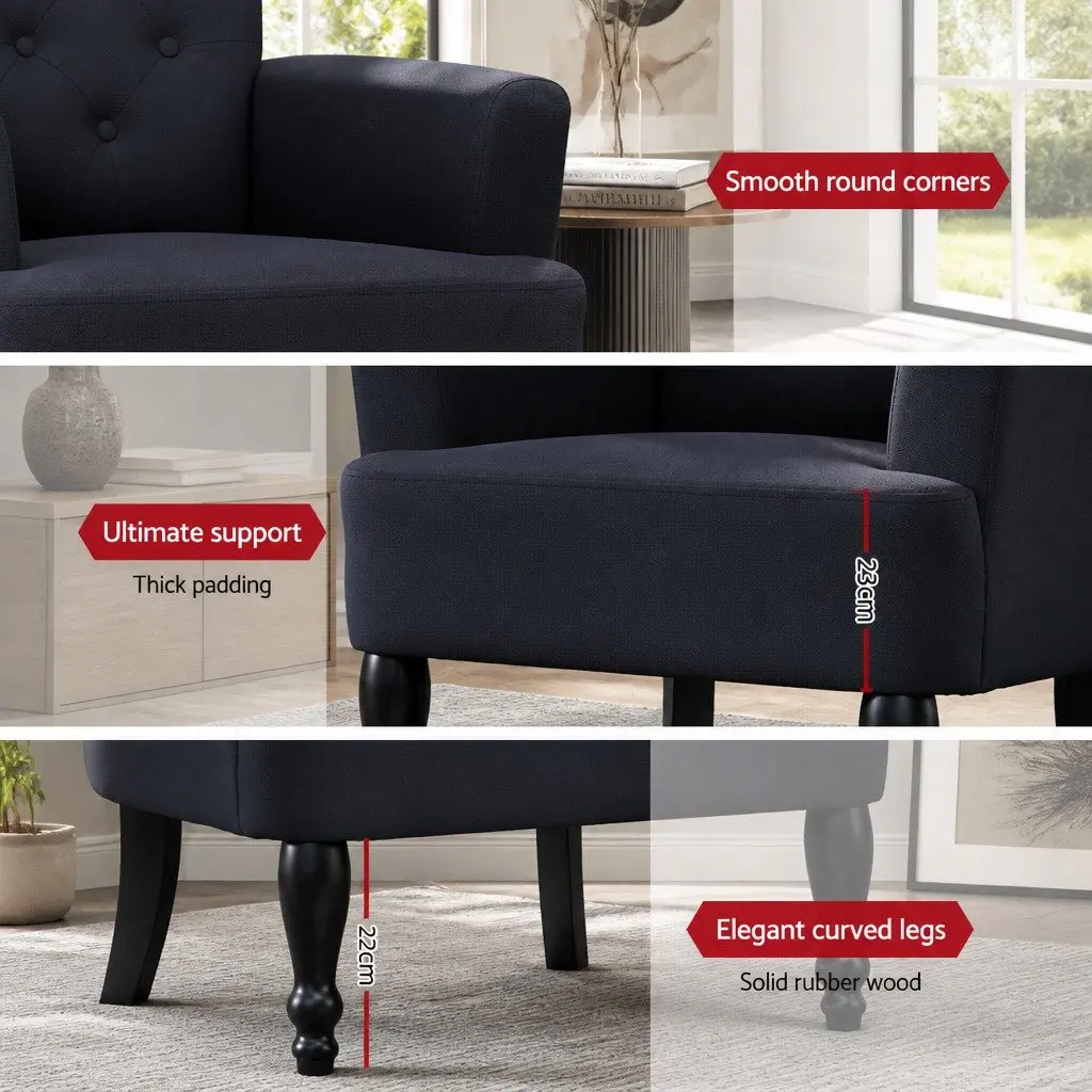 Wingback Armchair Black Lounge Chair Tufted Button Design Home Furniture