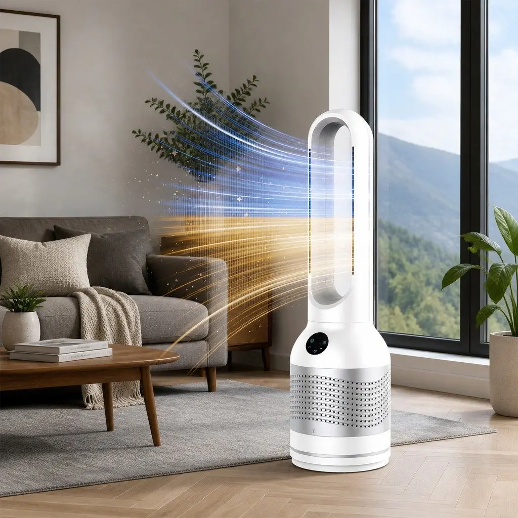 Bladeless Fan Cooler Heater Air Purifier for Indoor Use 22cm x 22cm x 78cm