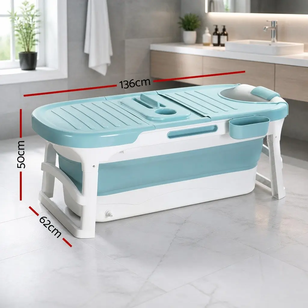 Foldable Bathtub Portable Folding Water Spa with Cover Plate Neck Pillow