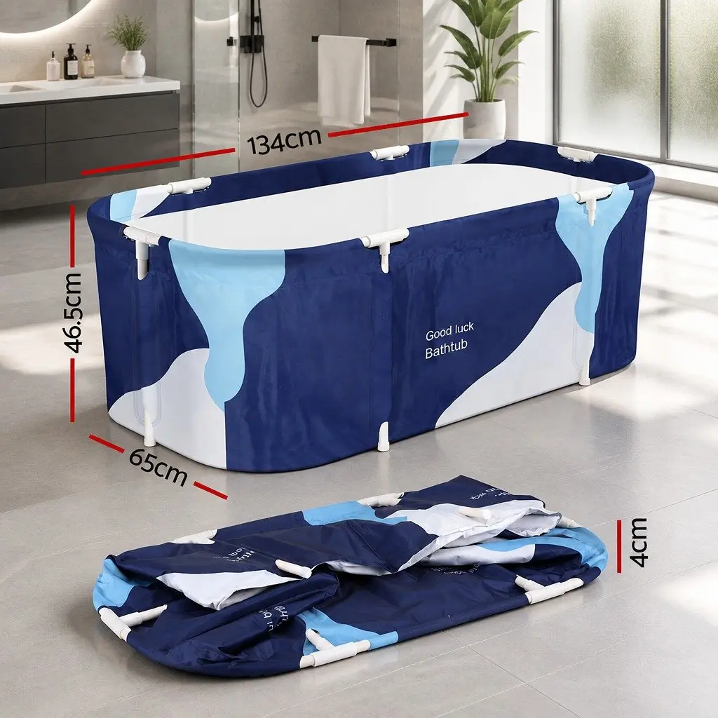 Foldable Bathtub Portable Inflatable Spa Bucket Navy Blue Indoor Outdoor