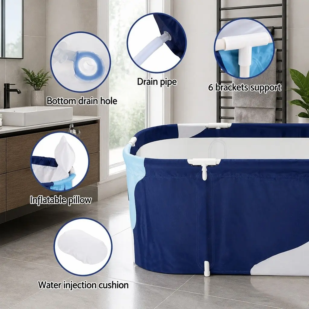 Foldable Bathtub Portable Inflatable Spa Bucket Navy Blue Indoor Outdoor