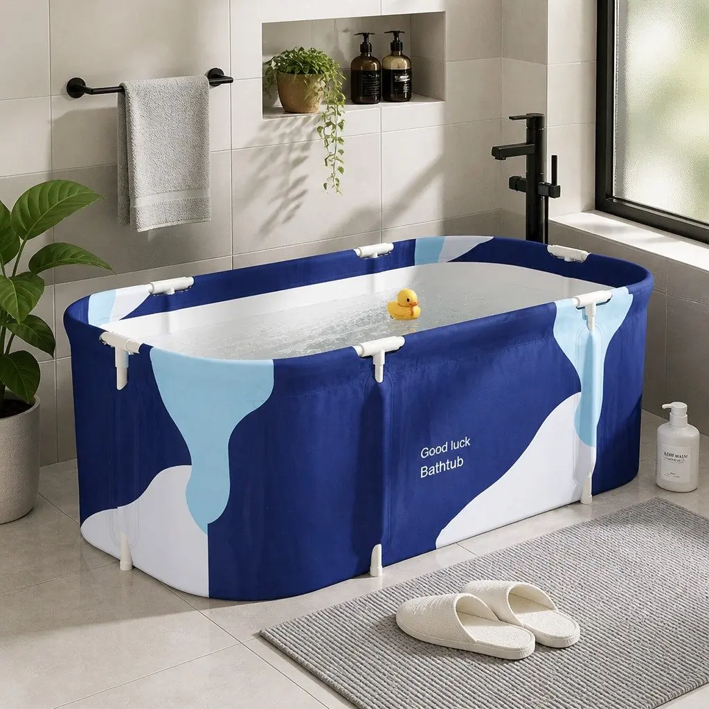 Foldable Bathtub Portable Inflatable Spa Bucket Navy Blue Indoor Outdoor