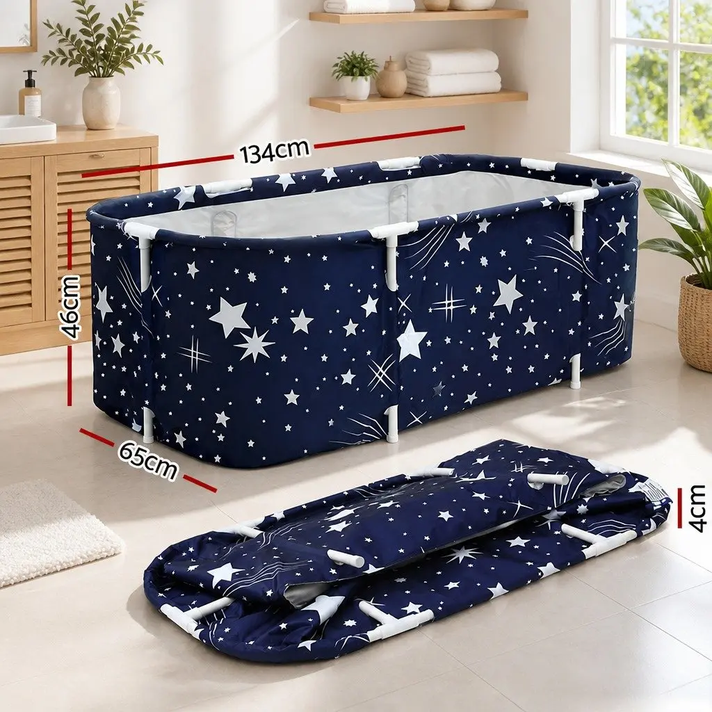 Foldable Bathtub Navy Blue PVC Inflatable Spa Bucket Indoor Outdoor 134x65cm
