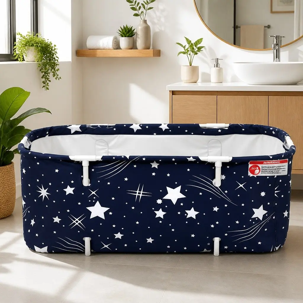 Foldable Bathtub Navy Blue PVC Inflatable Spa Bucket Indoor Outdoor 134x65cm