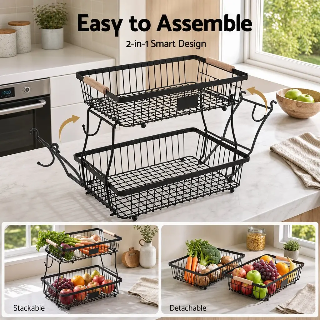2-Tier Detachable Fruit Basket Stand