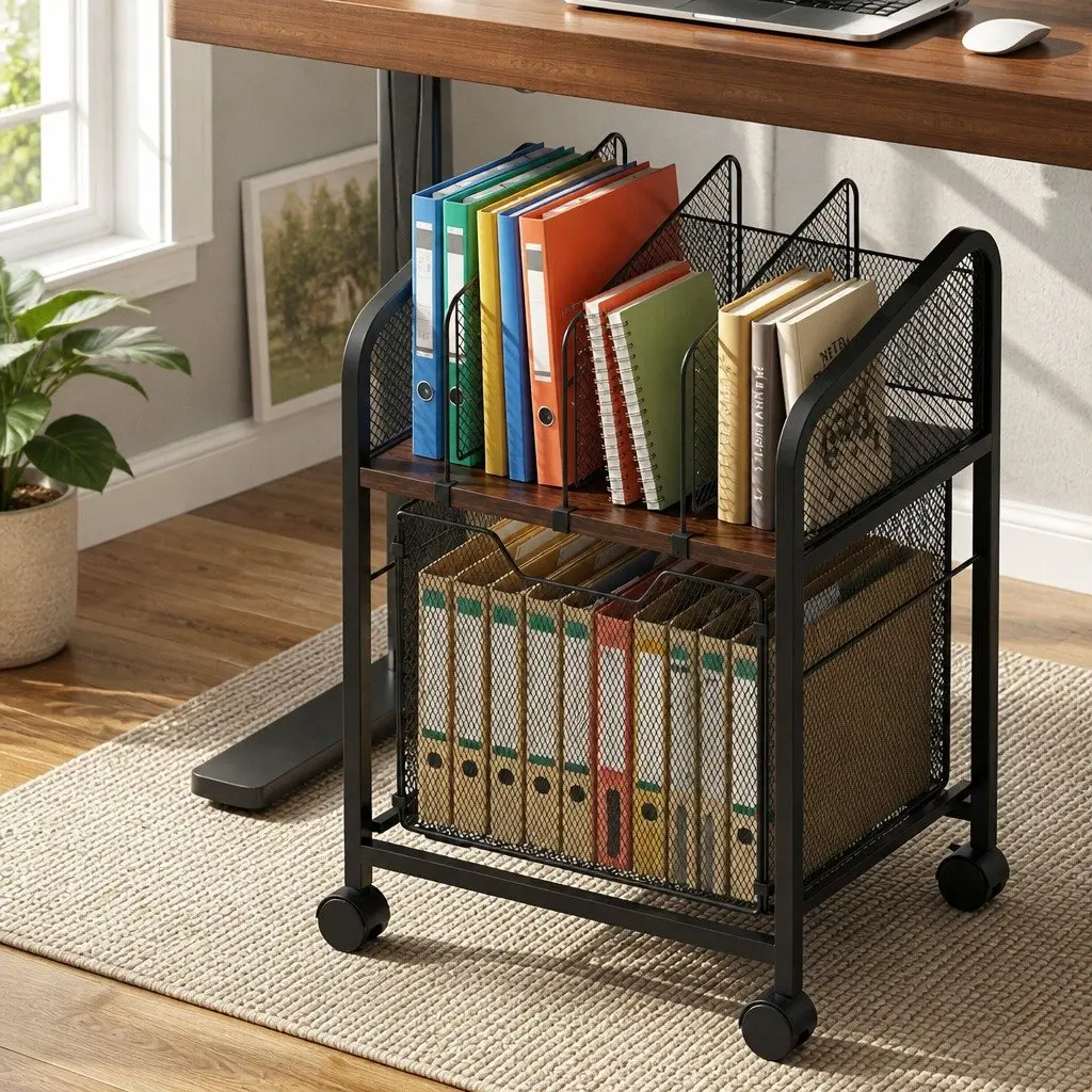 Mobile Filing Cabinet Storage Organiser for Office Compact Size Black