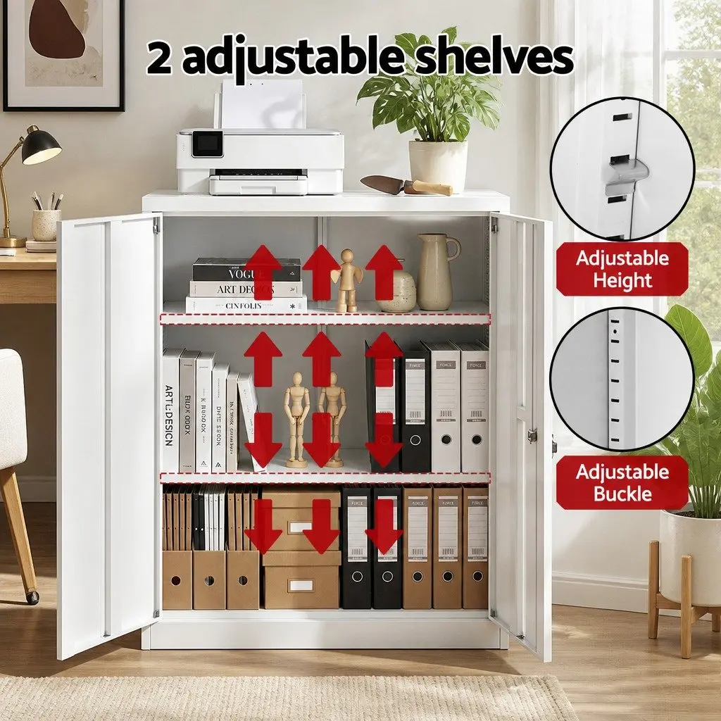 Steel Filing Cabinet Office Storage Locker White 80cm x 40cm x 100cm