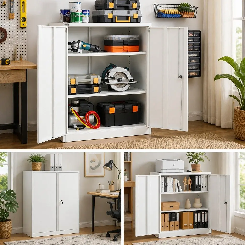 Steel Filing Cabinet Office Storage Locker White 80cm x 40cm x 100cm