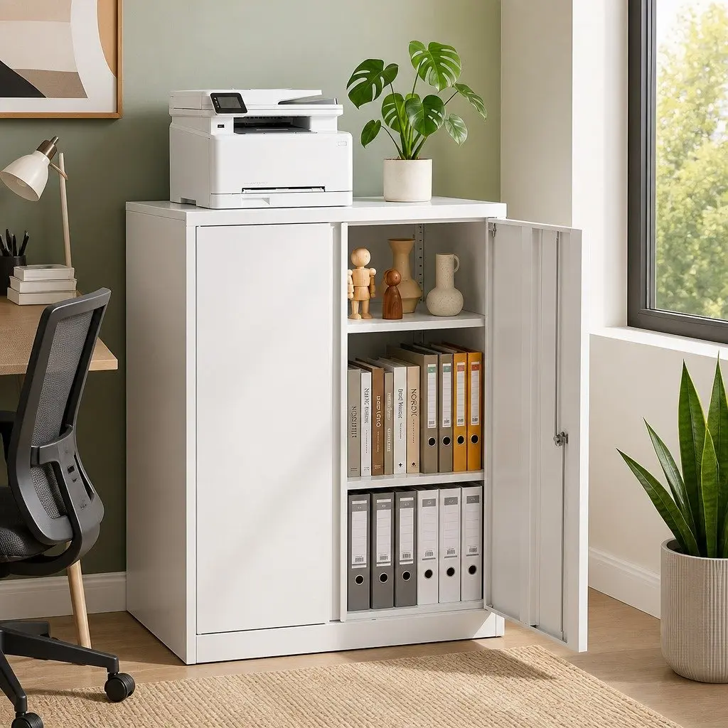 Steel Filing Cabinet Office Storage Locker White 80cm x 40cm x 100cm