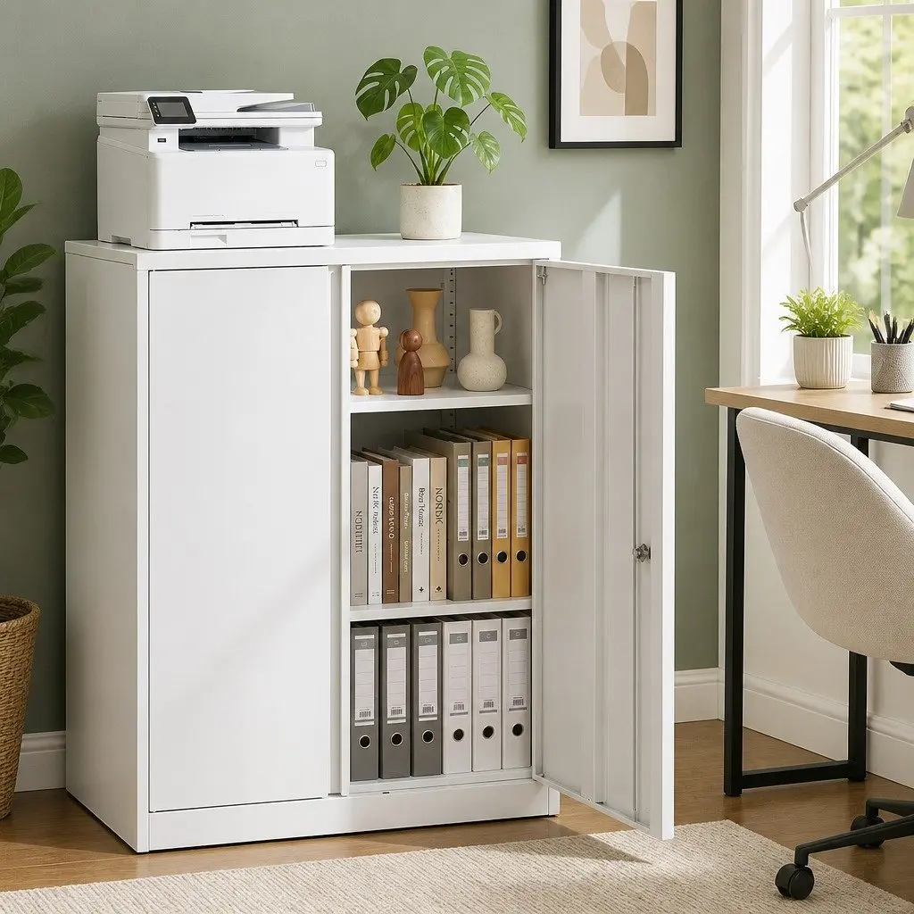 Steel Filing Cabinet Office Storage Locker White 80cm x 40cm x 100cm