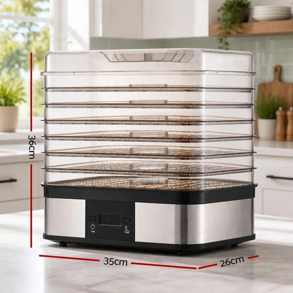 7 Tray Food Dehydrator with LCD Display Temperature Control Timer Silver