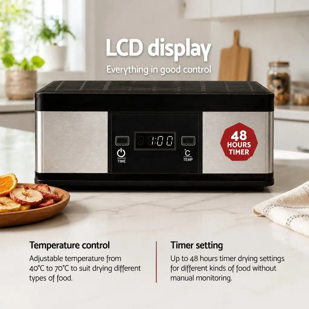 7 Tray Food Dehydrator with LCD Display Temperature Control Timer Silver