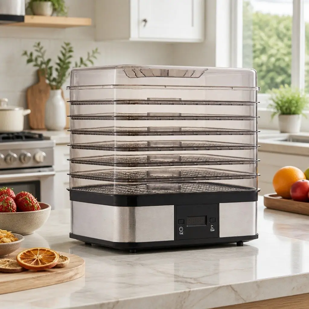 7 Tray Food Dehydrator with LCD Display Temperature Control Timer Silver
