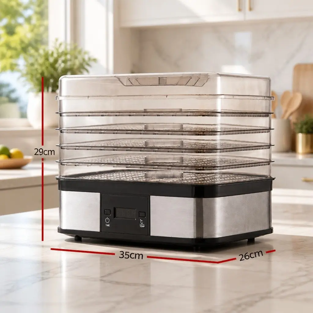 5 Tray Food Dehydrator with LCD Display Temperature Control Timer Silver Kitchen