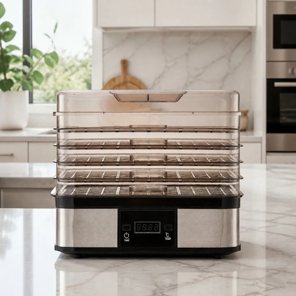 5 Tray Food Dehydrator with LCD Display Temperature Control Timer Silver Kitchen