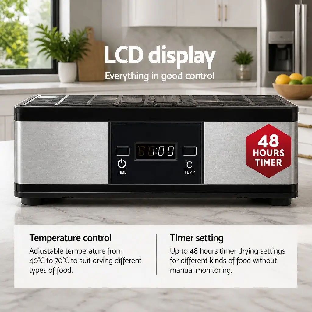5 Tray Food Dehydrator with LCD Display Temperature Control Timer Silver Kitchen