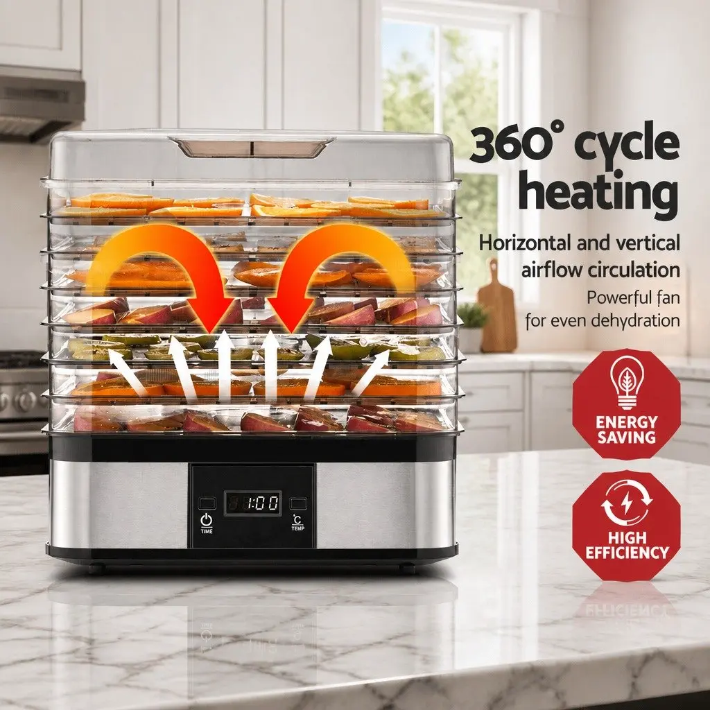 5 Tray Food Dehydrator with LCD Display Temperature Control Timer Silver Kitchen