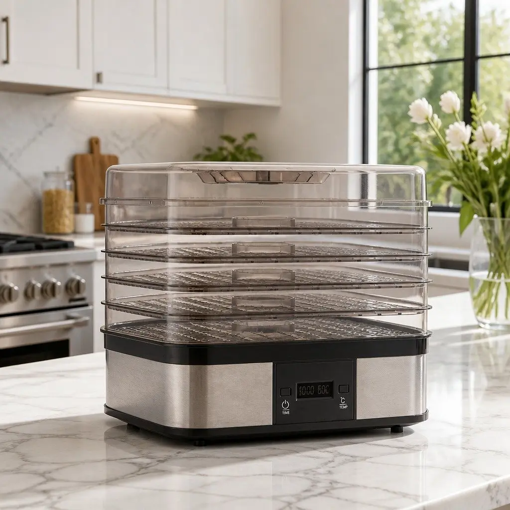 5 Tray Food Dehydrator with LCD Display Temperature Control Timer Silver Kitchen
