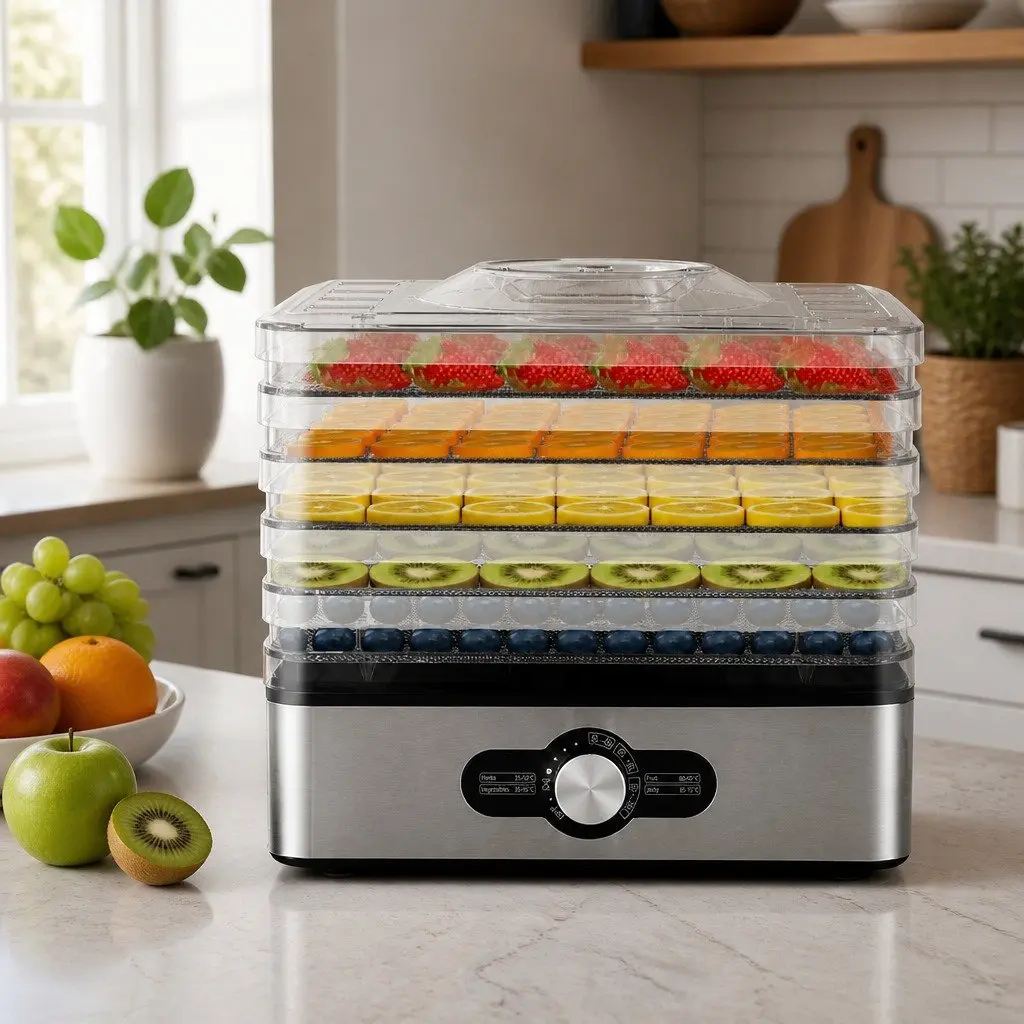 Food Dehydrator 5 Stainless Steel Trays Adjustable Temperature Healthy Snacks