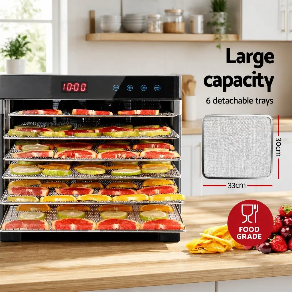 Food Dehydrator 6 Trays Stainless Steel LCD Touch Control Digital Temperature