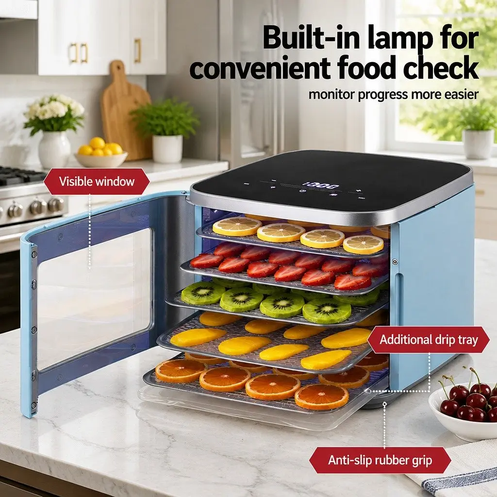 Food Dehydrator 5 Trays Mini Fruit Dryer Machine with LED Touch Control Panel