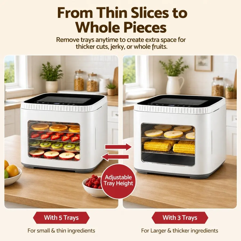 Food Dehydrator Machine Benchtop 5 Tray Compact White