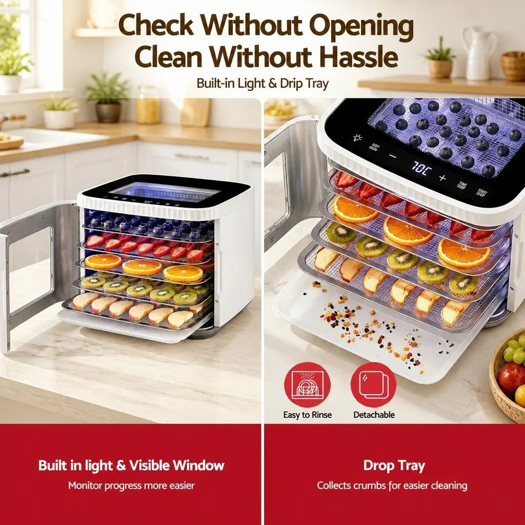 Food Dehydrator Machine Benchtop 5 Tray Compact White