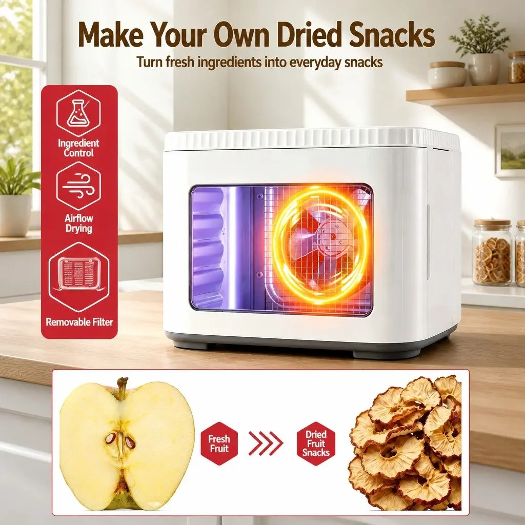 Food Dehydrator Machine Benchtop 5 Tray Compact White