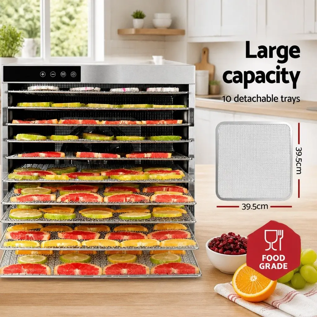 Food Dehydrator 10 Trays Stainless Steel Digital LCD Touch Control Healthy