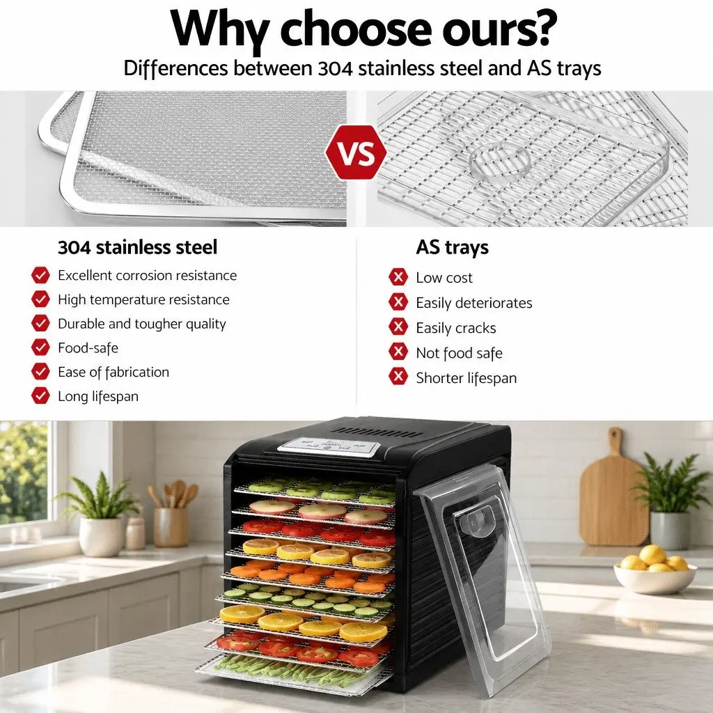 Food Dehydrator for Kitchen 9 Trays Stainless Steel Commercial Beef Jerky Maker