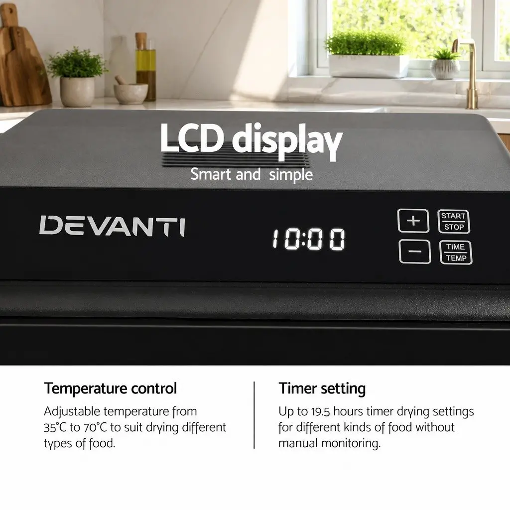 Food Dehydrator for Kitchen 6 Trays Black Stainless Steel