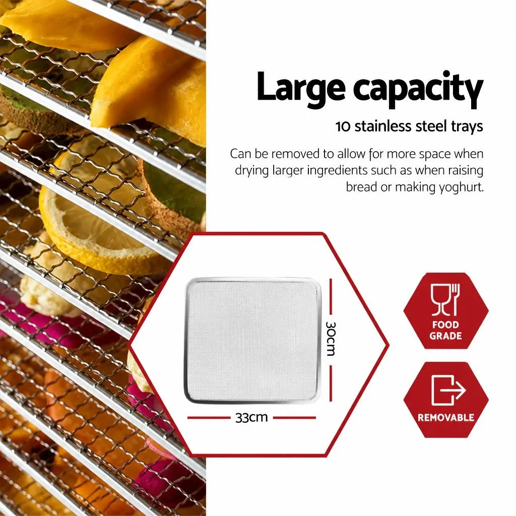 Food Dehydrator 10 Trays Stainless Steel Drying Machine Digital Temperature